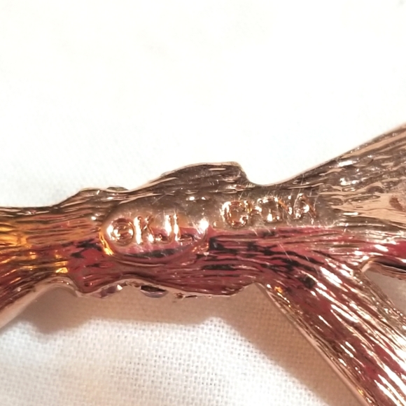 KJL Sparkling Rose Goldtone Pink Crystal Ribbon Bow Brooch - Picture 5 of 7